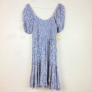 NWT Altar’d State Addey Smocked Cottagecore Coquette Floral Puff Sleeve Dress